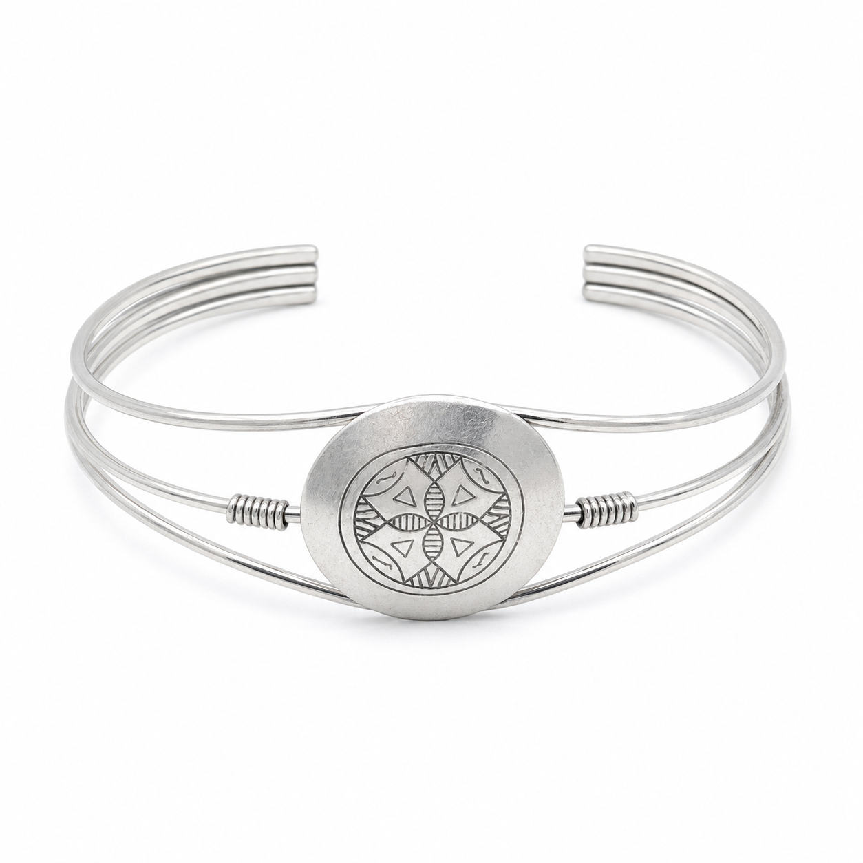 Handmade Sterling Silver Berber Bracelet: Engraved Bangle