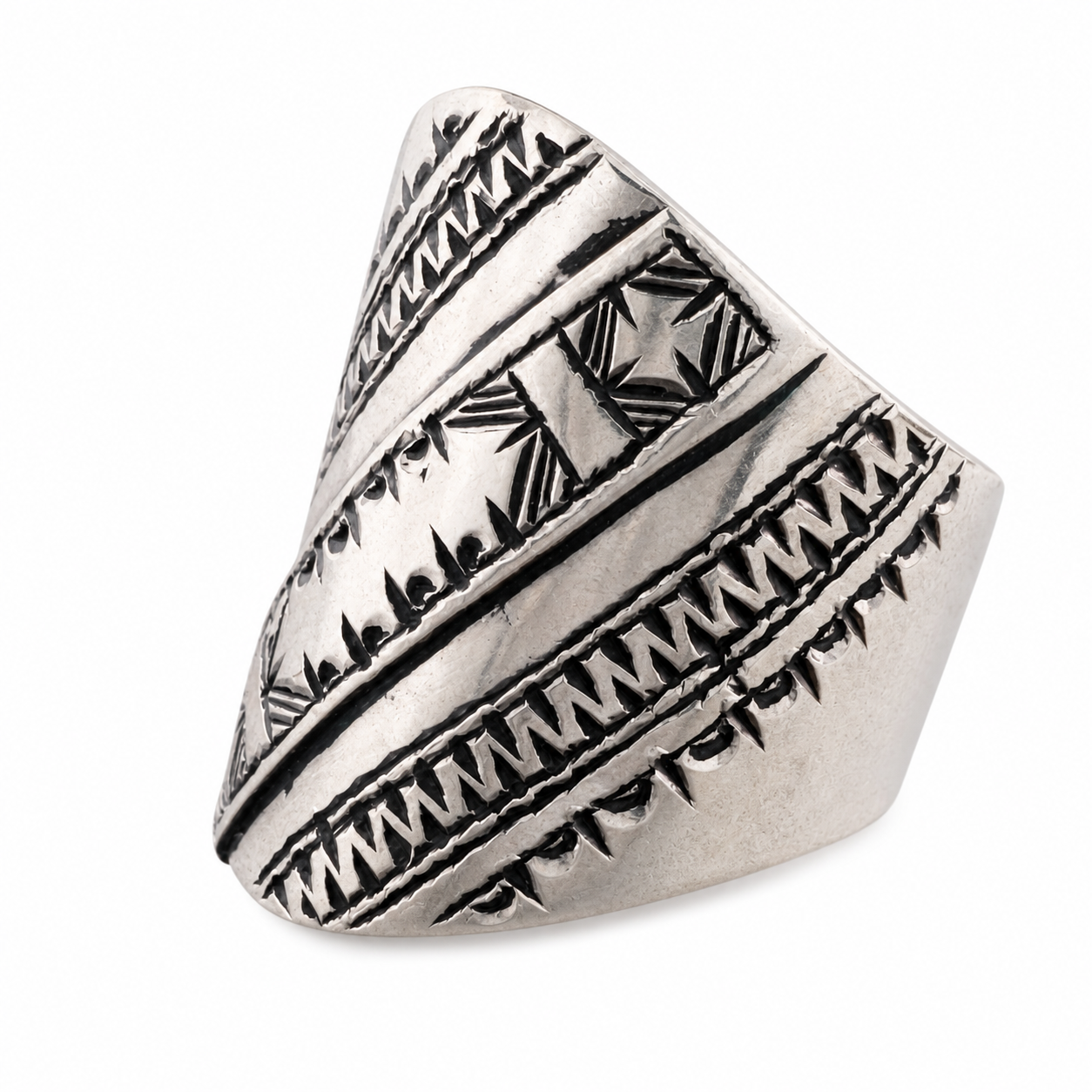 Handmade Sterling Silver Berber Ring: Tribal Engraved Jewelry, Size 8-8.5