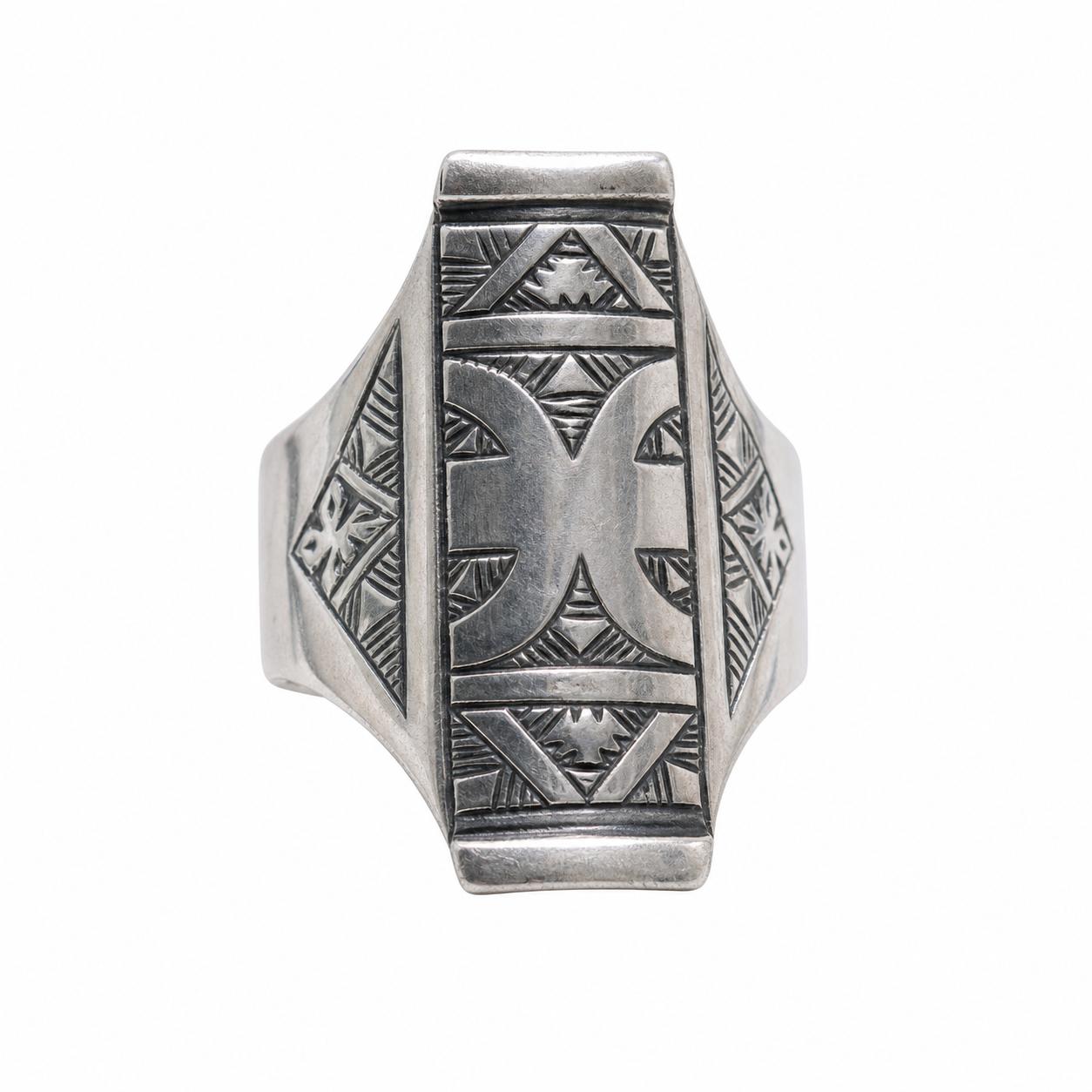 Handmade Sterling Silver Berber Ring: Tribal Yaz Symbol, Size 8