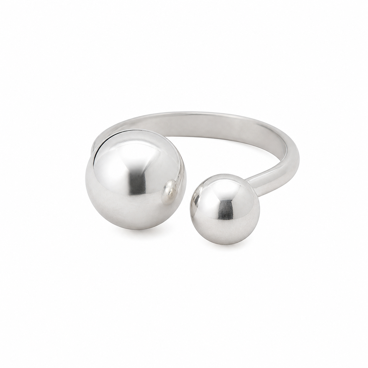 Handmade Sterling Silver Double Ball Ring: Adjustable Boho Style