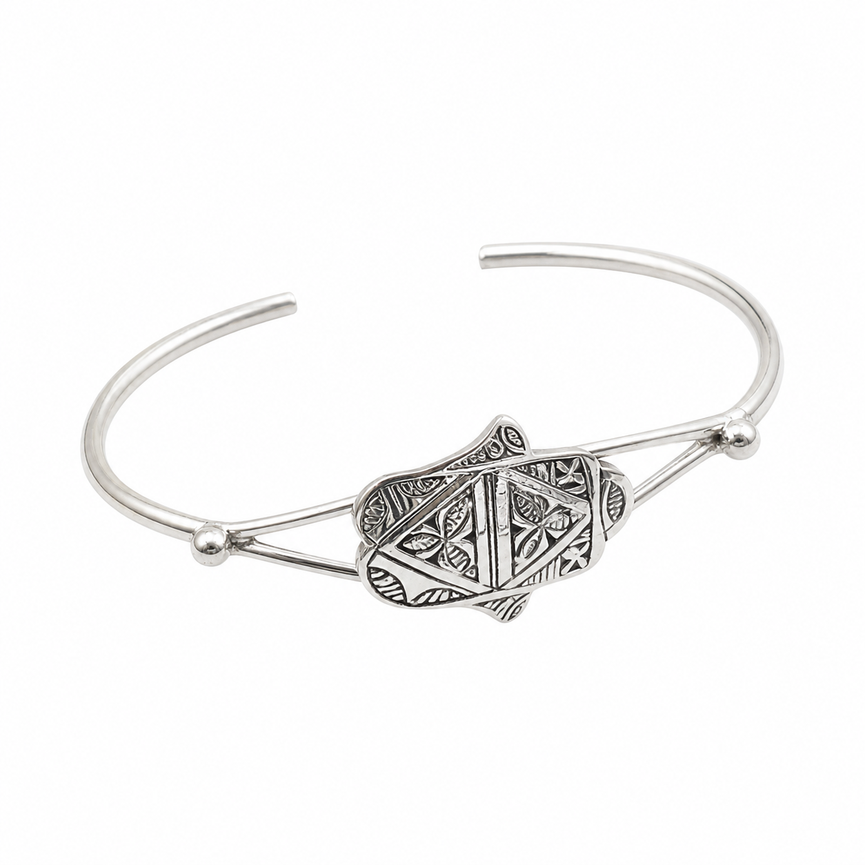 Handmade Sterling Silver Hamsa Bracelet: Berber Engraved Bangle