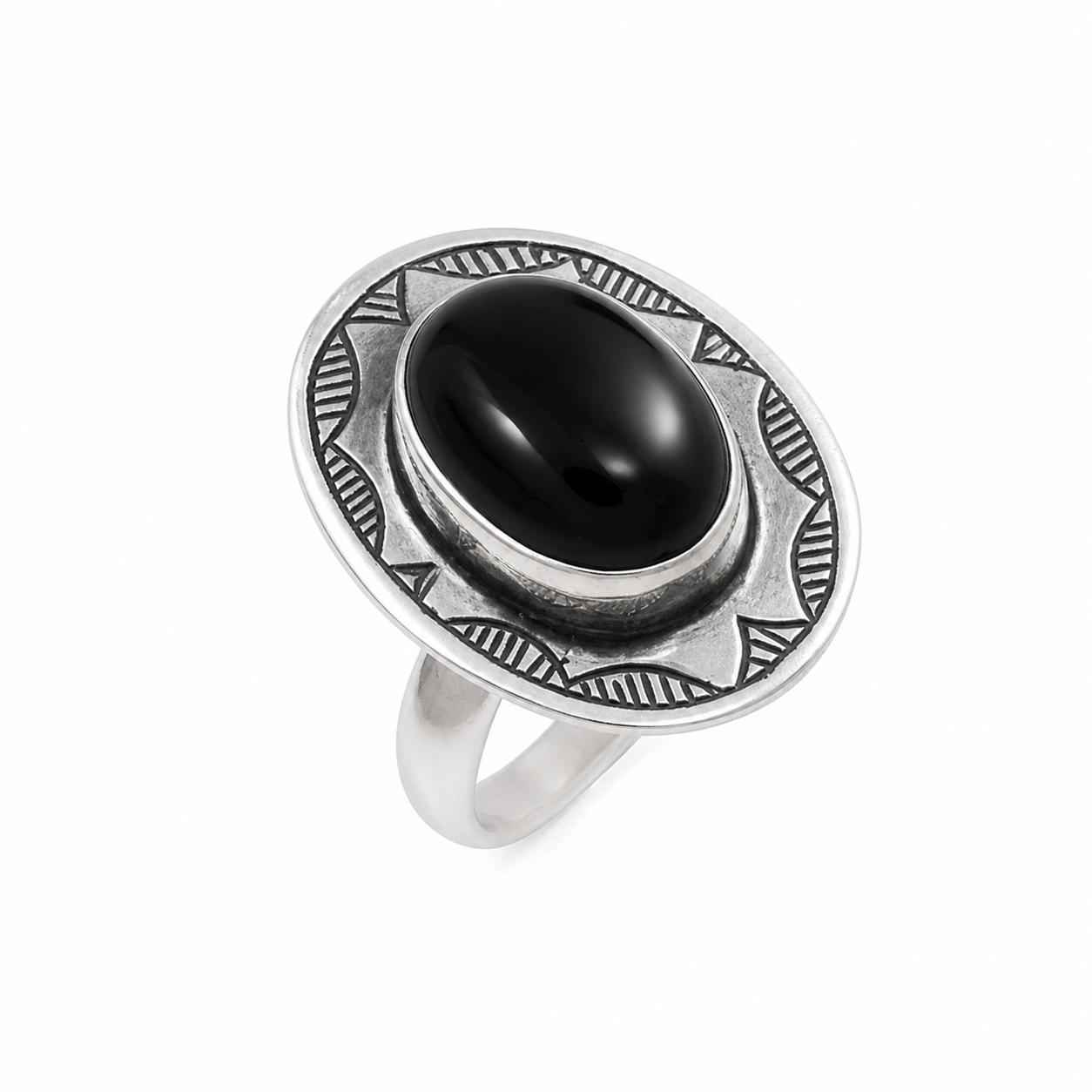 Handmade Sterling Silver Onyx Ring: Tuareg Berber Jewelry, Size 6.5