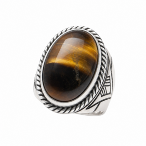 Handmade Sterling Silver Tiger’s Eye Ring: Berber Tribal Jewellery, Size 8