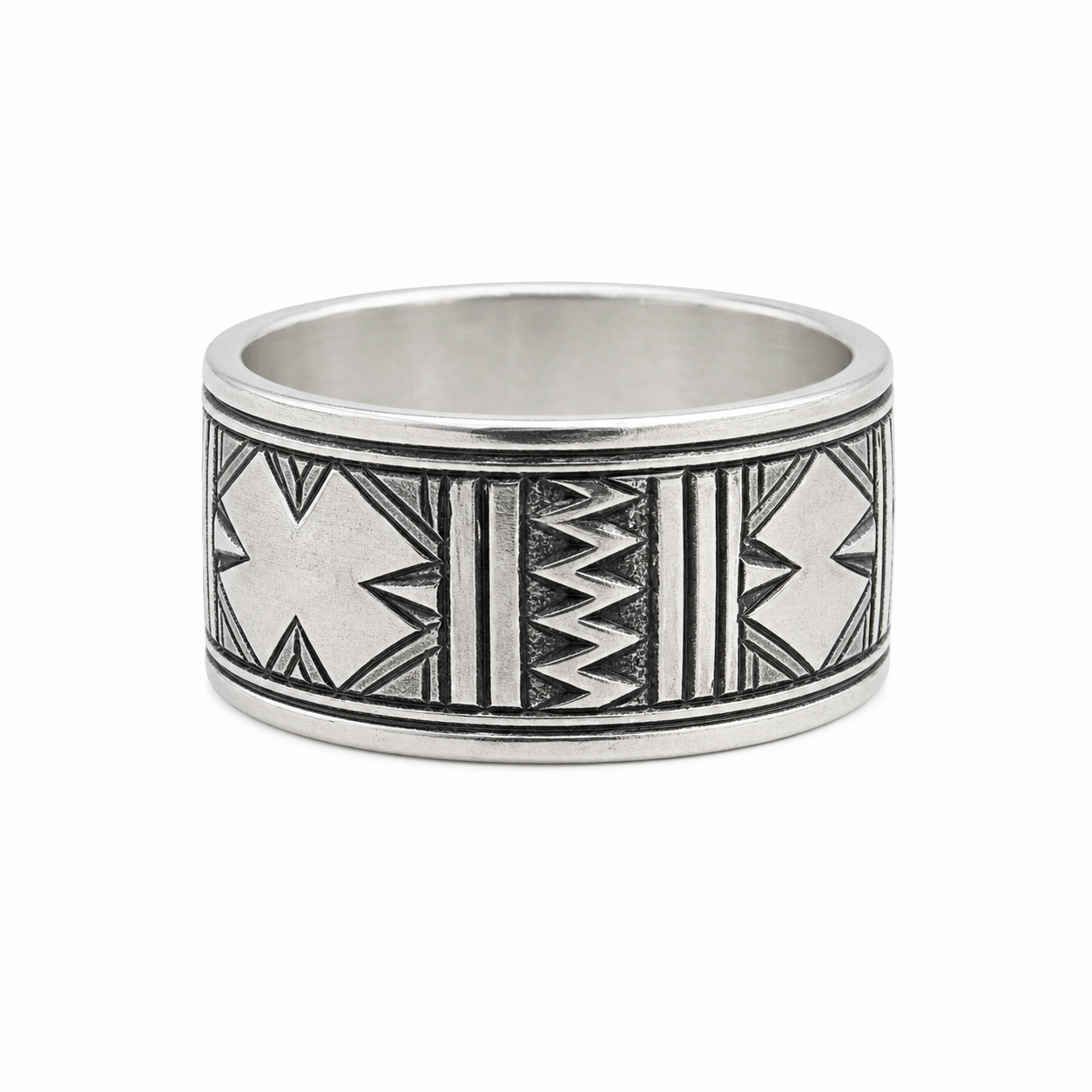 Handmade Sterling Silver Tuareg Cross Ring: Engraved Berber Ethnic Tribal Jewellery