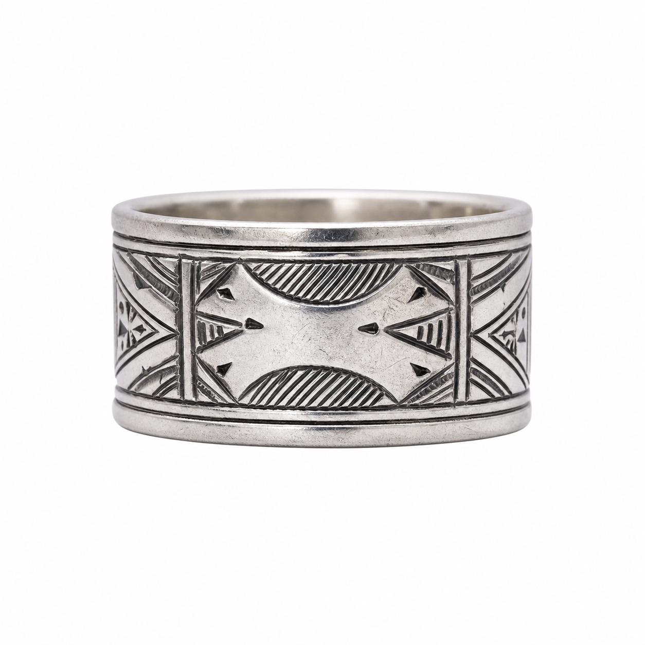 Handmade Sterling Silver Tuareg Cross Ring: Engraved Berber Ethnic Tribal Jewelry