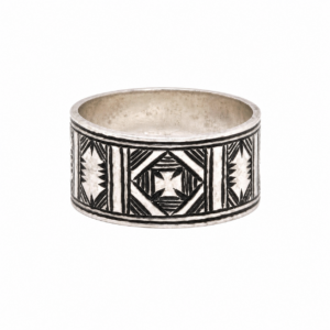 Handmade Sterling Silver Tuareg Cross Ring: Engraved Berber Ethnic Tribal Jewelry