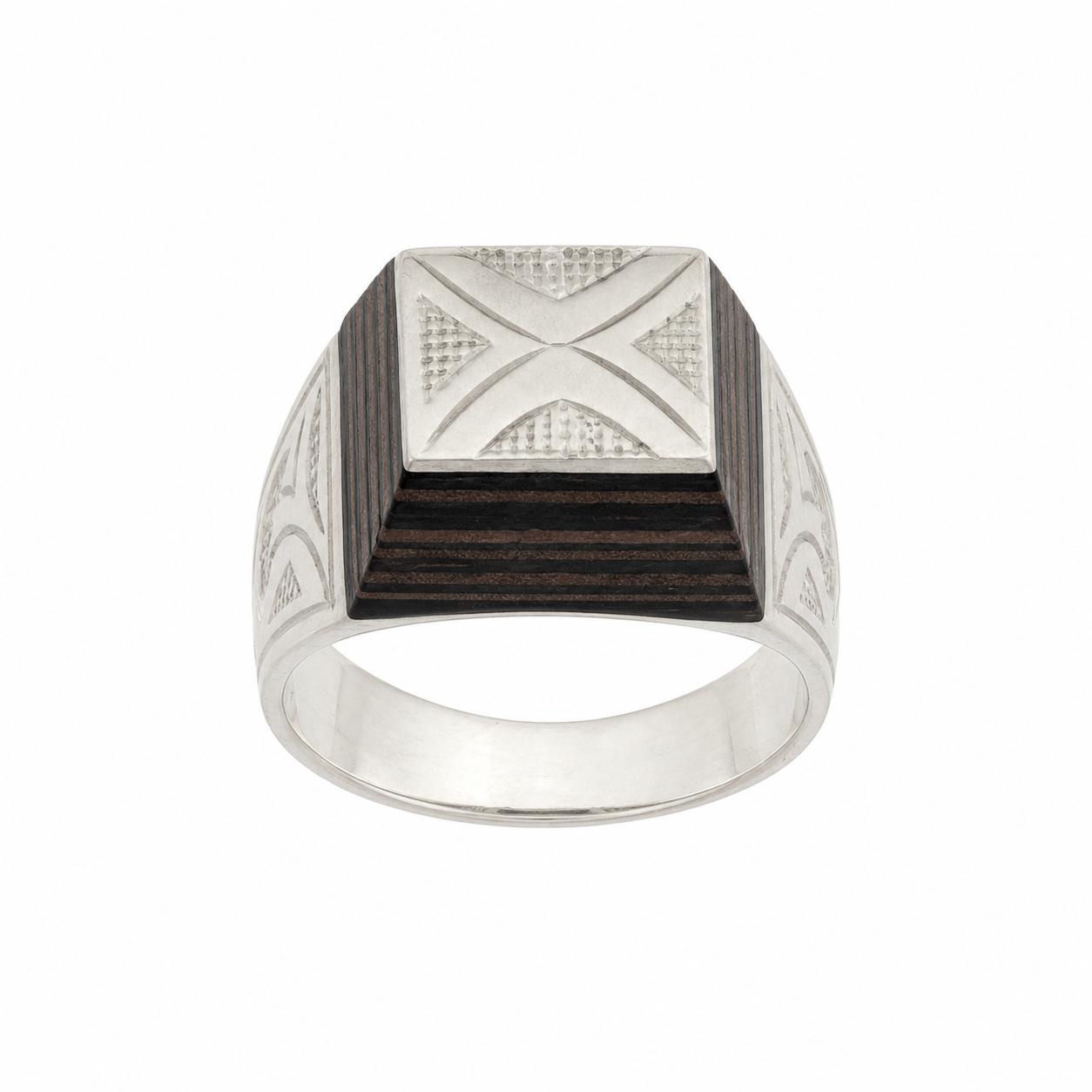 Handmade Sterling Silver Tuareg Ring: Ebony Inlay, Berber Tribal Jewellery
