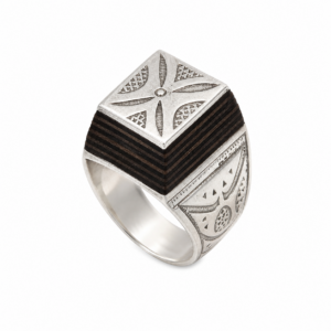 Handmade Sterling Silver Tuareg Ring: Ebony Inlay, Berber Tribal Jewelry