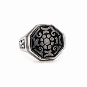 Handmade Sterling Silver Tuareg Ring: Ebony Wood Inlay, Berber Tribal Jewelry
