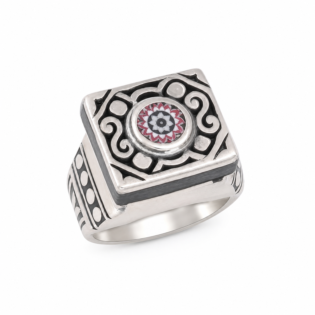 Handmade Sterling Silver Tuareg Ring: Vintage Berber Chevron Bead