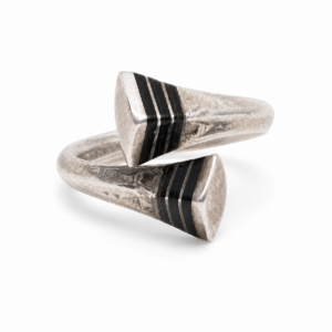 Handmade Tuareg Cross Sterling Silver Ring: Ebony Inlay, Adjustable Band