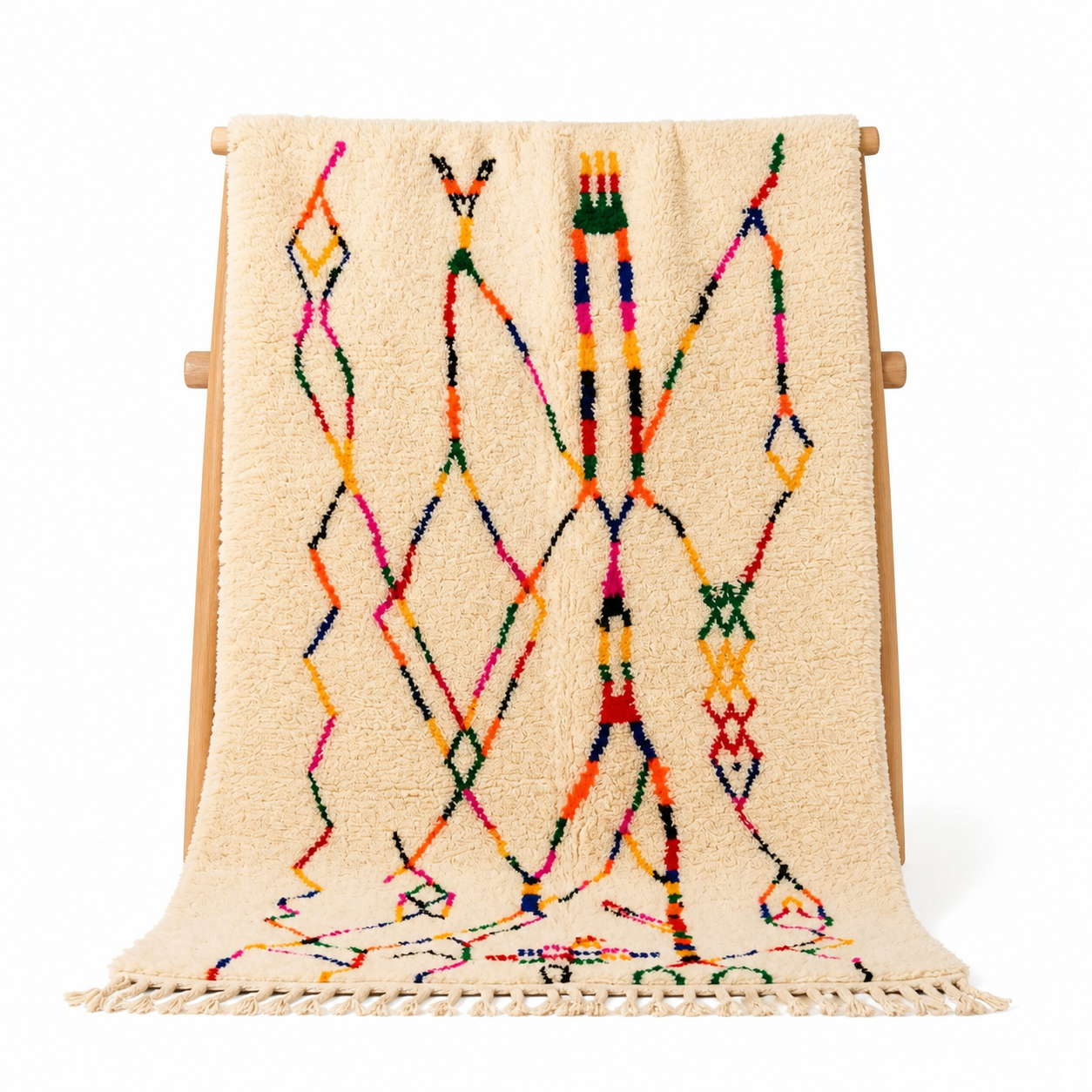 Ivory Blush Sage Azilal Rug - Handmade Berber Wool Tribal Diamond Area Rug - Cottagecore Boho - Multiple Sizes
