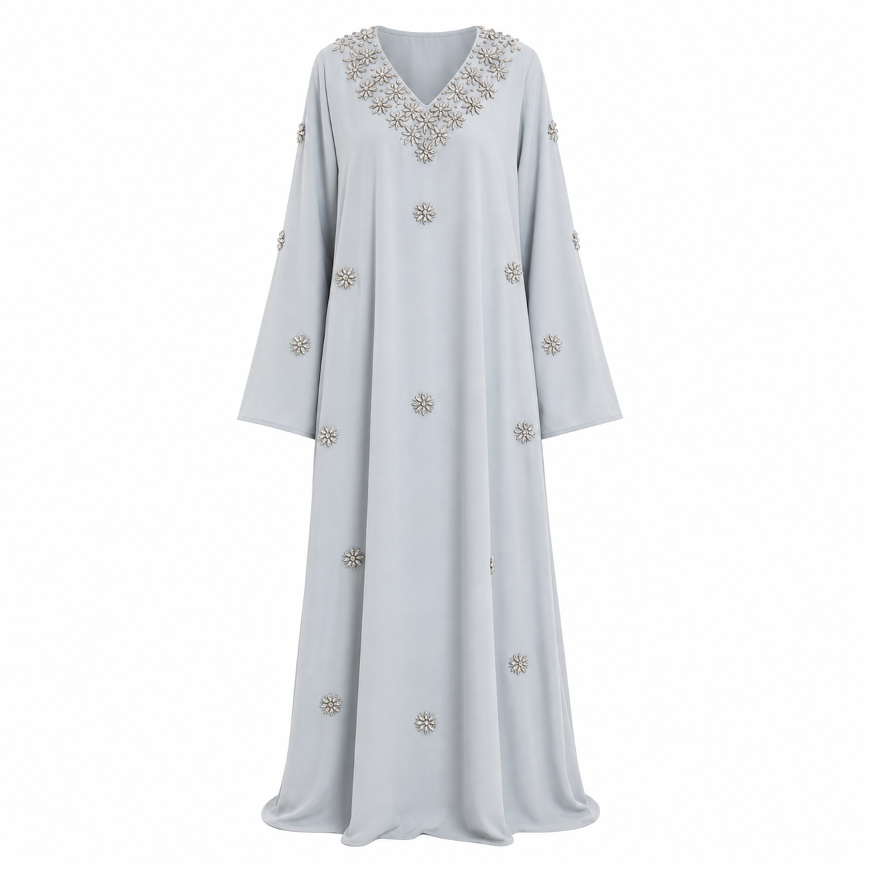 Jalabiya - Silver Blue Embroidered