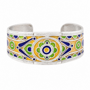 Kabyle Berber Enamel Sterling Silver Cuff: Tribal African Amazigh Bracelet