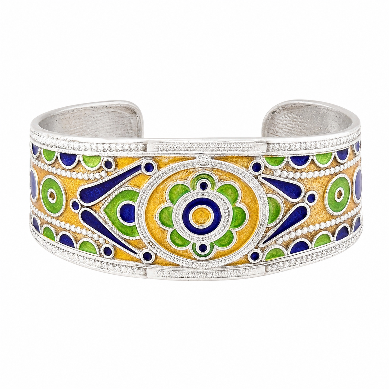 Kabyle Berber Enamel Sterling Silver Cuff: Tribal African Amazigh Bracelet