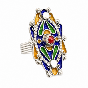 Kabyle Berber Ring: Sterling Silver, Enamel Coral – Handmade Adjustable Size FR 59 / 9 US