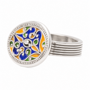 Kabyle Berber Ring: Tuareg Sterling Silver, Enamel Adjustable Women Engraved Boho African