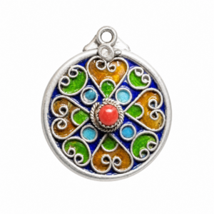 Kabyle Enamel Sterling Silver Pendant: Amazigh Berber Coral Pendant