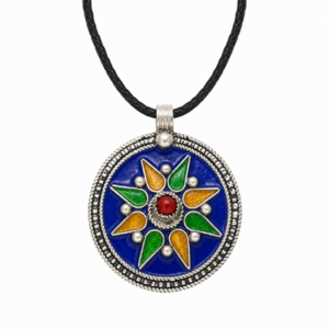 Kabyle Enamel Sterling Silver Pendant: Amazigh Berber Coral Pendant Necklace