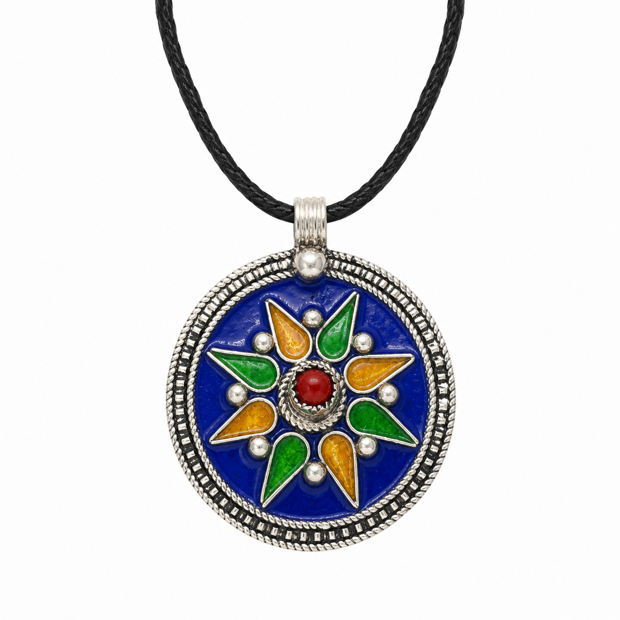 Kabyle Enamel Sterling Silver Pendant: Amazigh Berber Coral Pendant Necklace