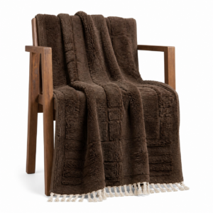 Mrirt Rug – Chocolate Brown Luxury Wool Rug – Handmade Tone-on-Tone Grid Rug – Ultra Plush Area Rug – Berber Carpet
