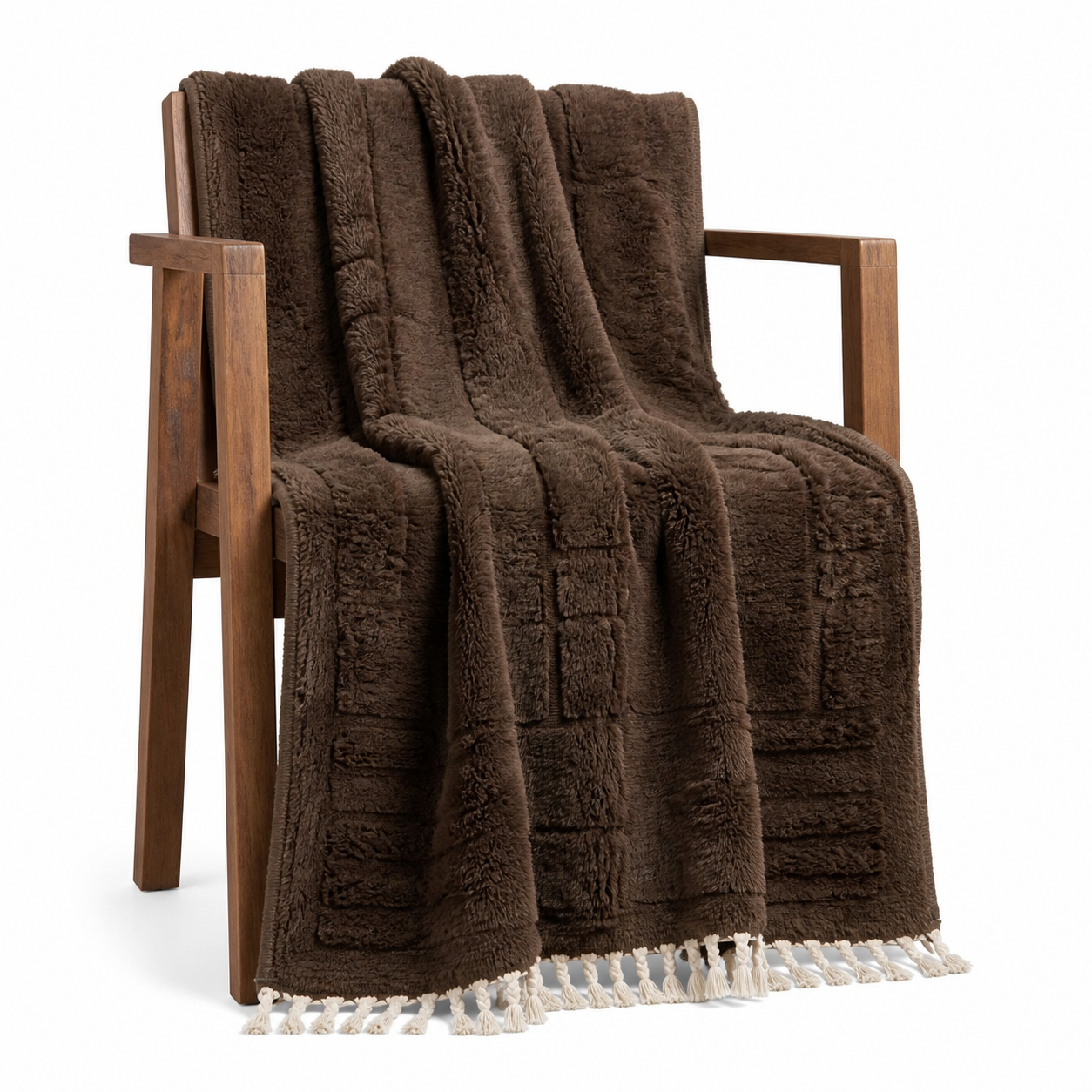 Mrirt Rug – Chocolate Brown Luxury Wool Rug – Handmade Tone-on-Tone Grid Rug – Ultra Plush Area Rug – Berber Carpet