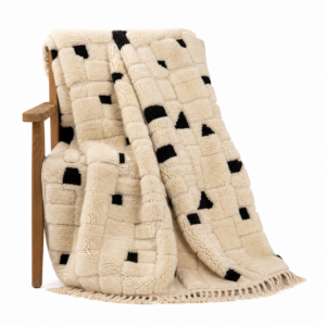 Mrirt Rug – Ivory Black Luxury Wool Rug – Handmade Sculpted Pixel Grid Rug – Ultra Plush Area Rug – Berber Carpet – Multiple Sizes