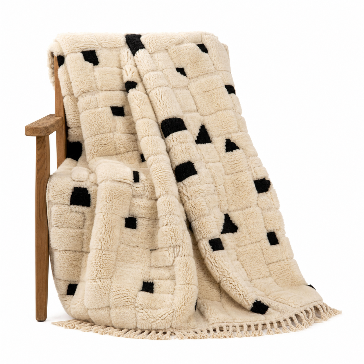 Mrirt Rug - Ivory Black Luxury Wool Rug - Handmade Sculpted Pixel Grid Rug - Ultra Plush Area Rug - Berber Carpet - Multiple Sizes
