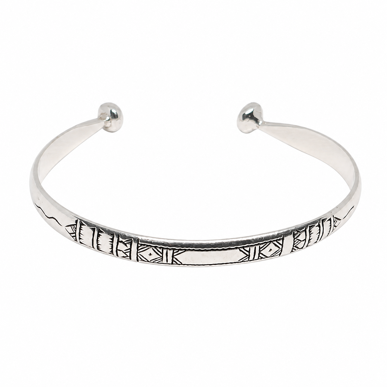 Niger Mali Tuareg Berber Cuff Bracelet: Sterling Silver Tribal Bangle