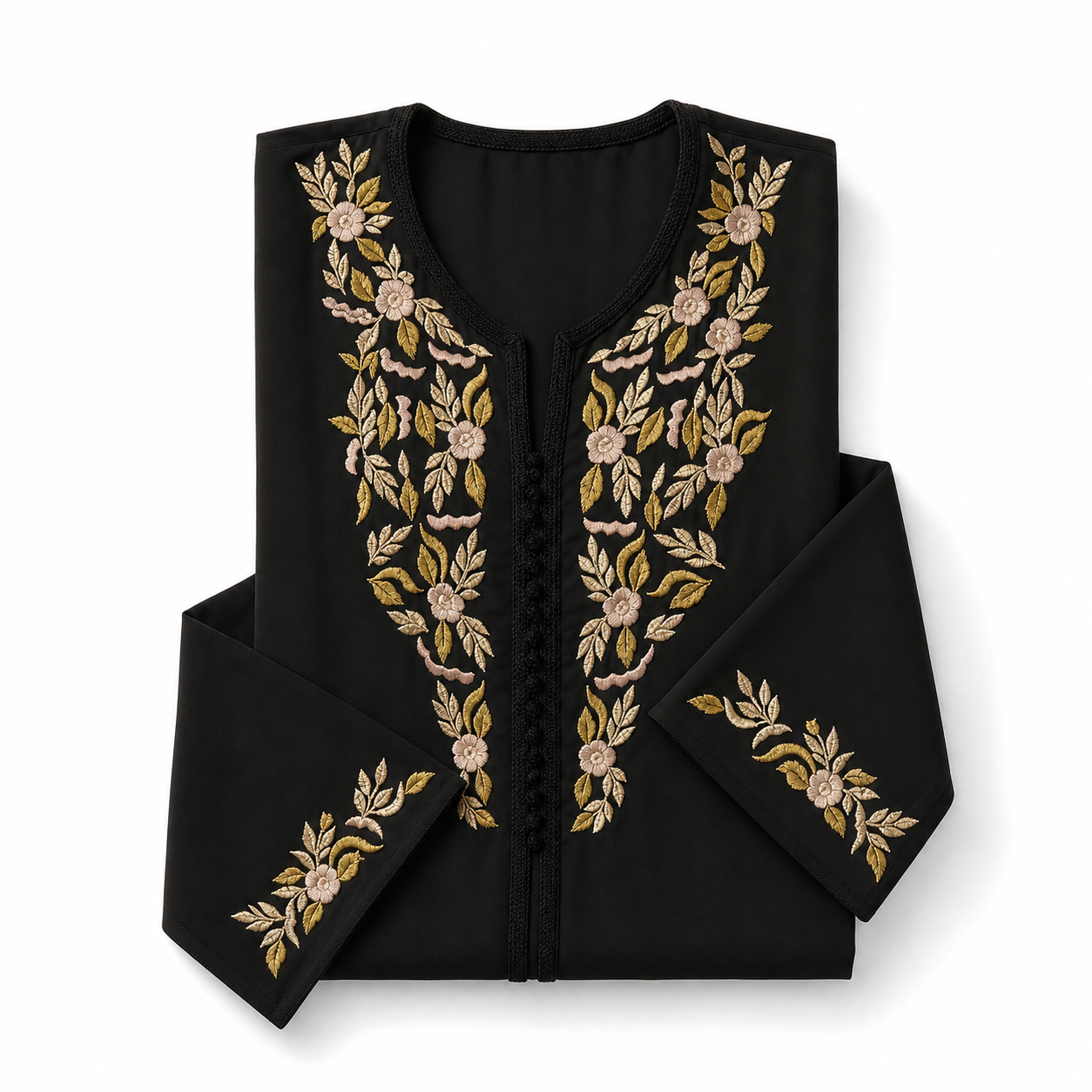 noir Kaftan - Beige Motif Occasion Wear
