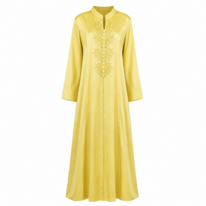 Pastel Embroidered Abaya Dress – Yellow Occasion Wear Elegance