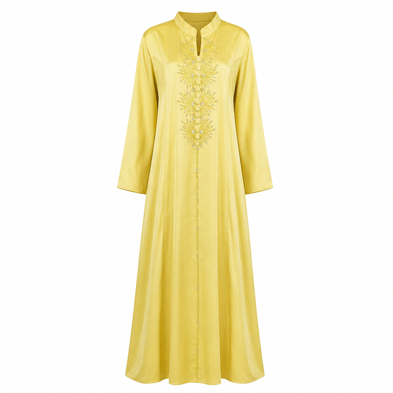 Pastel Embroidered Abaya Dress – Yellow Occasion Wear Elegance