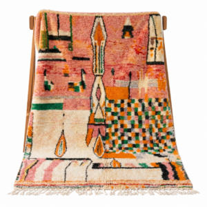 Pink Abstract Wool Rug, Handwoven Berber Carpet, Bohemian Geometric Area Rug