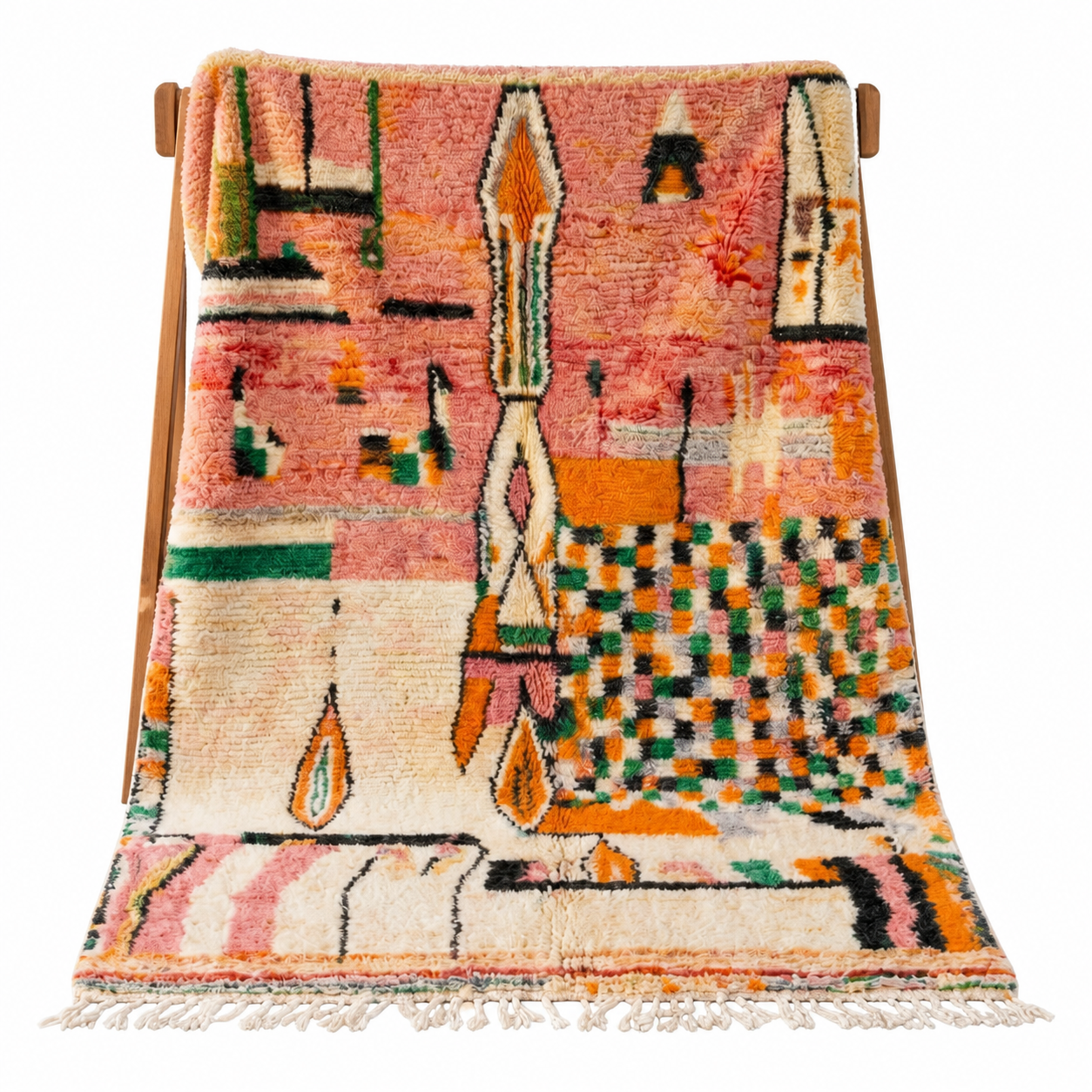 Pink Abstract Wool Rug, Handwoven Berber Carpet, Bohemian Geometric Area Rug