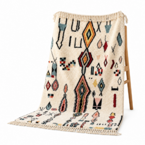 Plush Beni Ourain Wool Rug, Multicolor Berber Tribal Carpet, Boho Living Room Area Rug