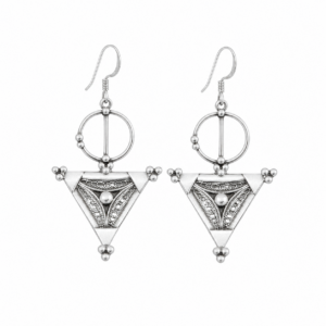 Silver Berber Tazerzit Dangle Bohemian Earrings, Handmade Tribal Jewelry