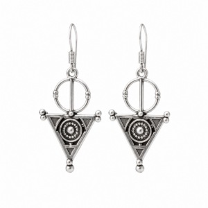 Silver Tazerzit Bohemian Earrings: Boho Tizerzai Berber Fibula North African Jewelry
