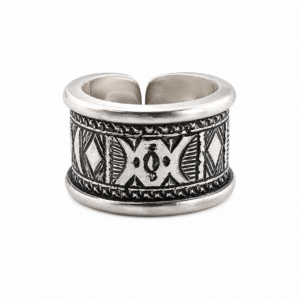 Sterling Silver Amazigh Ring – Hand-Engraved Berber Tribal Band (Size 7 US)
