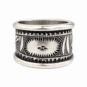 Sterling Silver Amazigh Ring – Hand-Engraved Berber Tribal Band (Size 7 US)