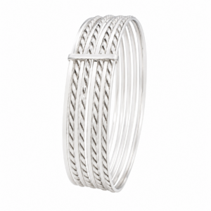 Sterling Silver Bangle Set, Berber Tribal Cuff Bracelet