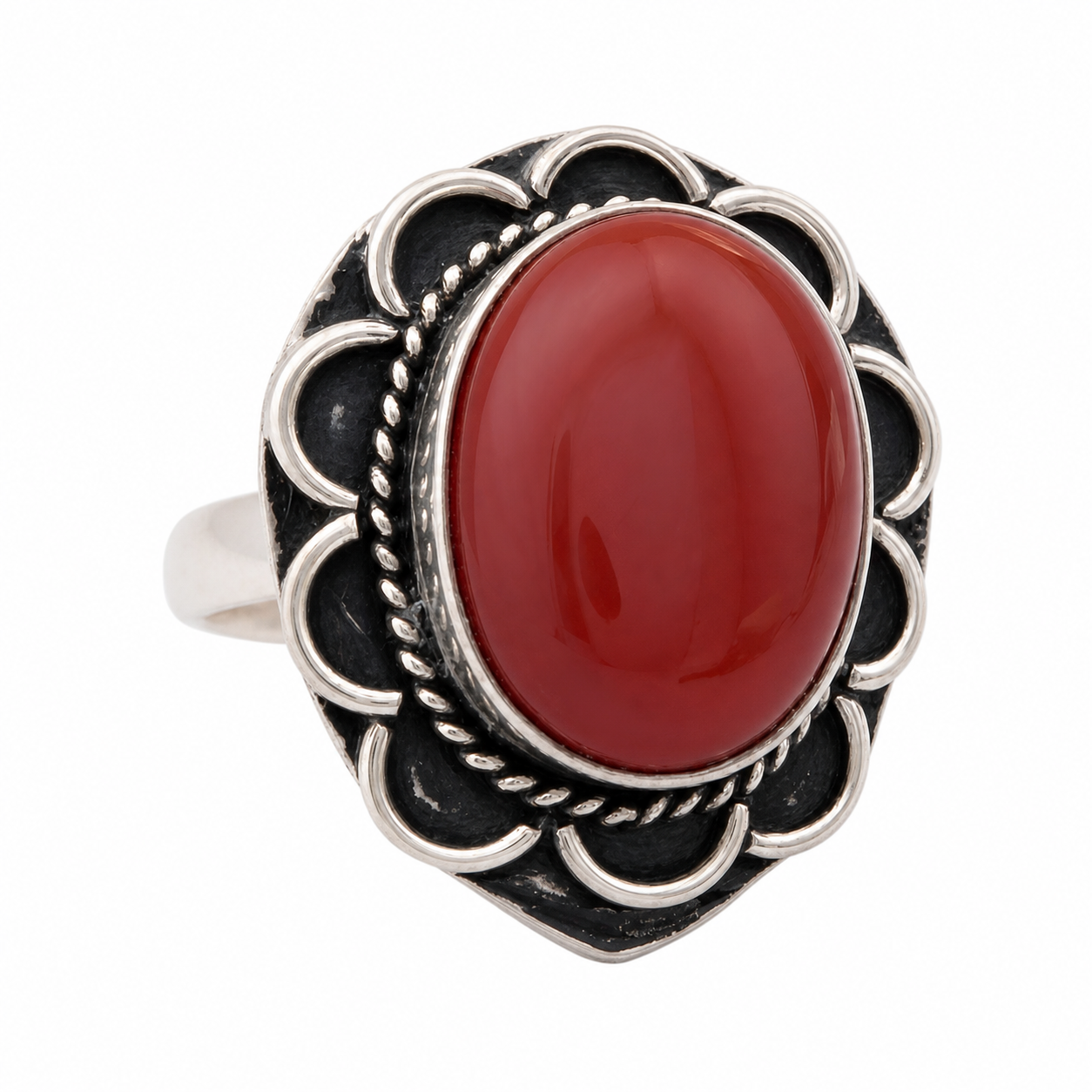 Sterling Silver Berber Ring: Red Agate, Tribal Boho Jewelry