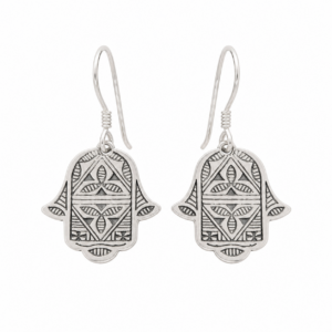 Sterling Silver Hamsa Hand Bohemian Earrings: Berber Evil Eye Protection Jewelry