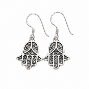 Sterling Silver Hamsa Hand Earrings: Berber Evil Eye Protection Jewelry