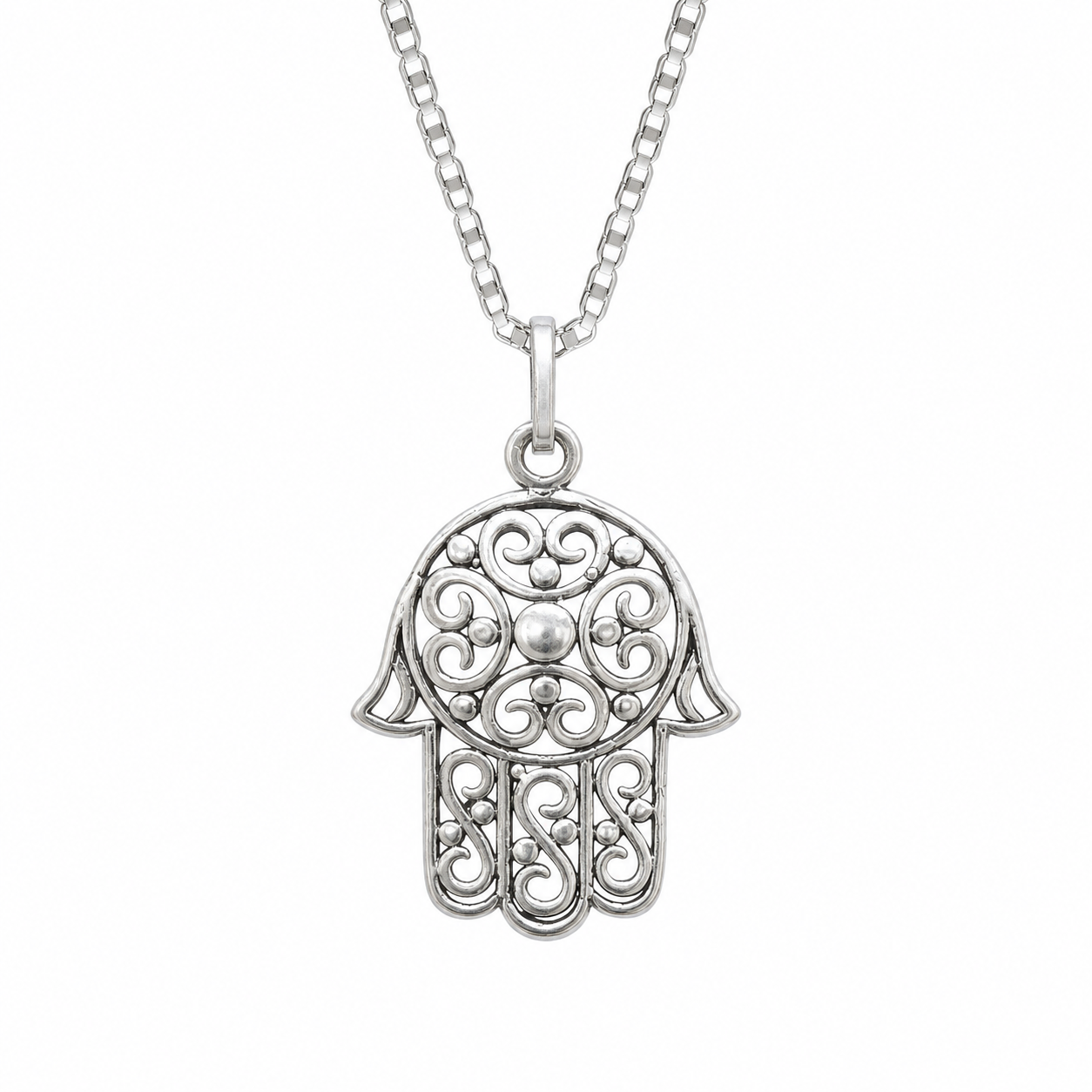 Sterling Silver Hamsa Hand Necklace: Berber Judaica Pendant