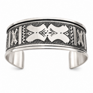 Sterling Silver Tuareg Cuff Bracelet: Hand-Engraved Berber Tribal Bangle, Boho Ethnic African Hammered Jewelry