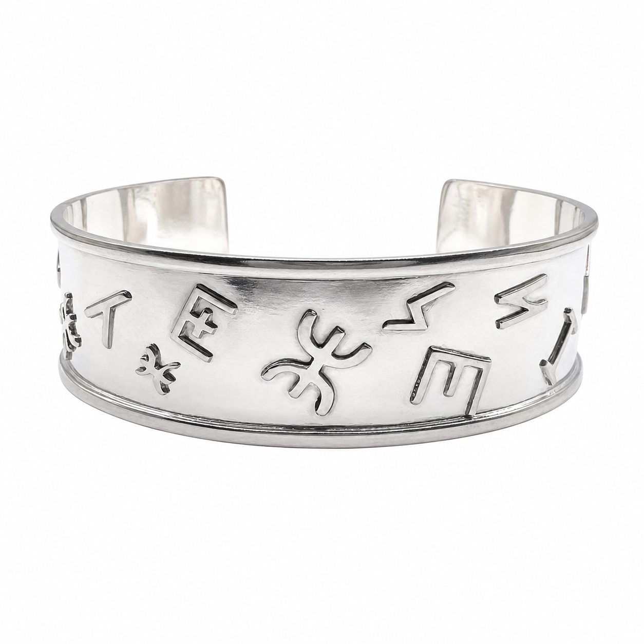 Sterling Silver Yaz Tifinagh Bangle Bracelet: Amazigh Tribal Cuff