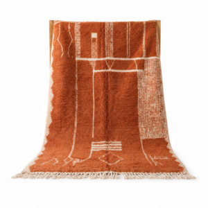 Terracotta Beni Ourain Berber Carpet, Abstract Shag Wool Rug, Desert Modern Living Room
