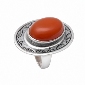 Tuareg Handmade Sterling Silver Carnelian Ring: Berber Tribal Jewelry, Size 7 US