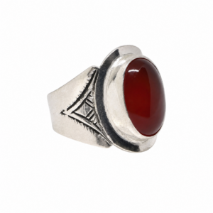 Tuareg Handmade Sterling Silver Carnelian Ring: Berber Tribal Jewelry, Size 7 US
