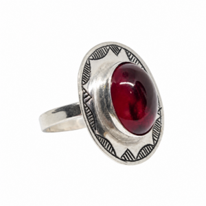 Tuareg Handmade Sterling Silver Red Ruby Ring: Berber Tribal Jewelry, Size 7 US